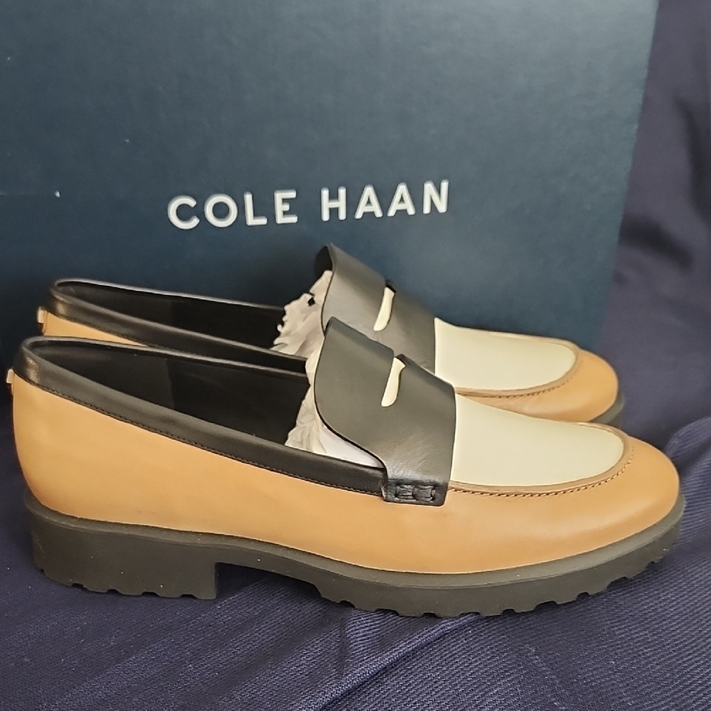 Cole Haan Tan and Black Slip-On Loafers with Modern Design - Picture 5 of 9